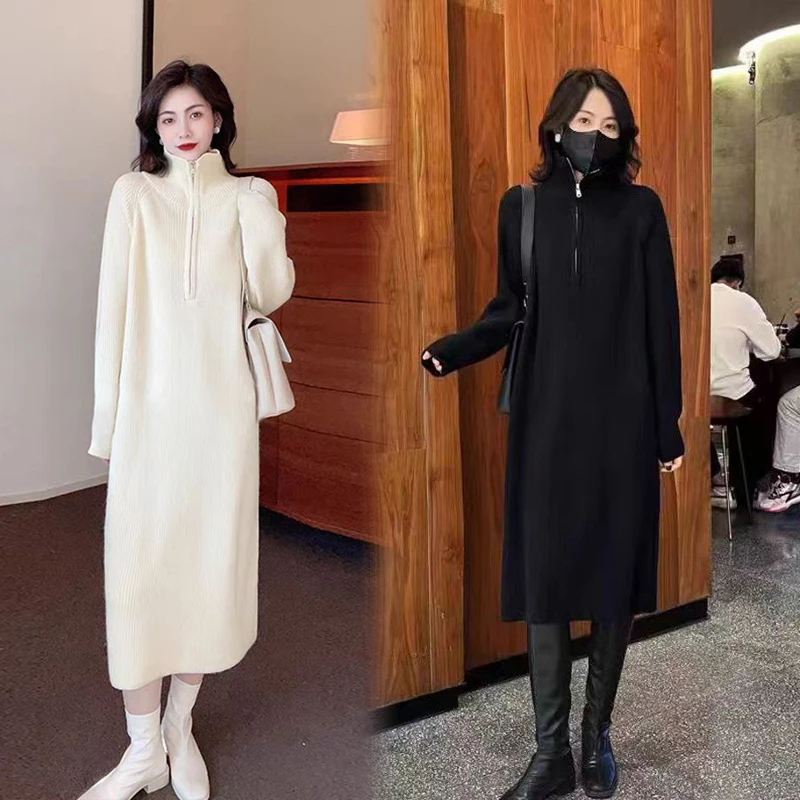 2024新款宽松舒适针织中长款裙女秋冬纯色慵懒风显瘦百搭打底裙