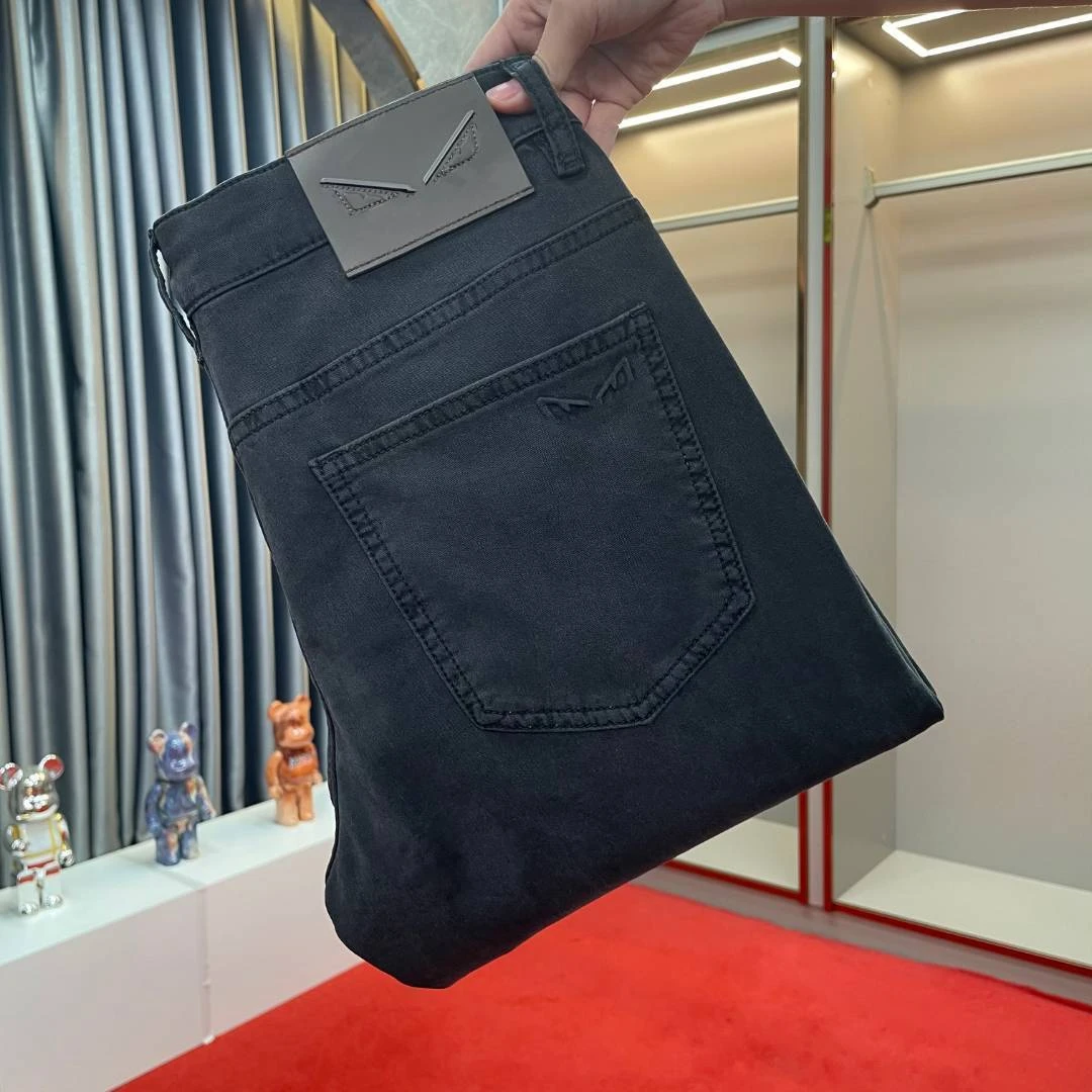 高档厚款小众百搭深灰纯黑色修身直筒欧货潮流牛仔裤男款轻奢中腰