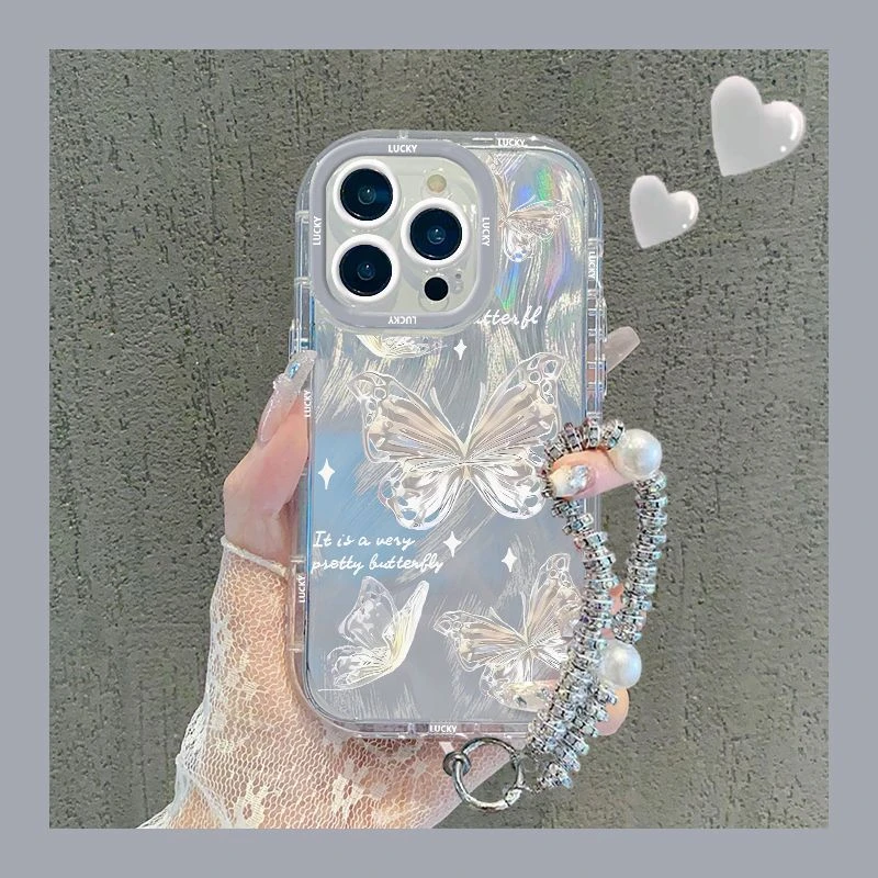 渐变粉蝴蝶iPhone15/14苹果13手机壳vivo华为OPPO红米k70荣耀90软