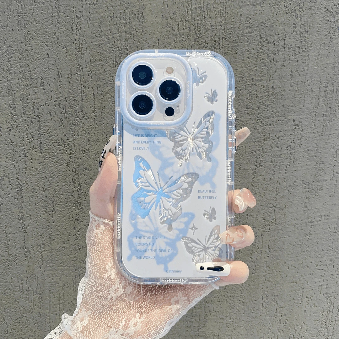 晕染蓝蝶iPhone15/14plus苹果13手机壳vivo荣耀100OPPO红米k70e软