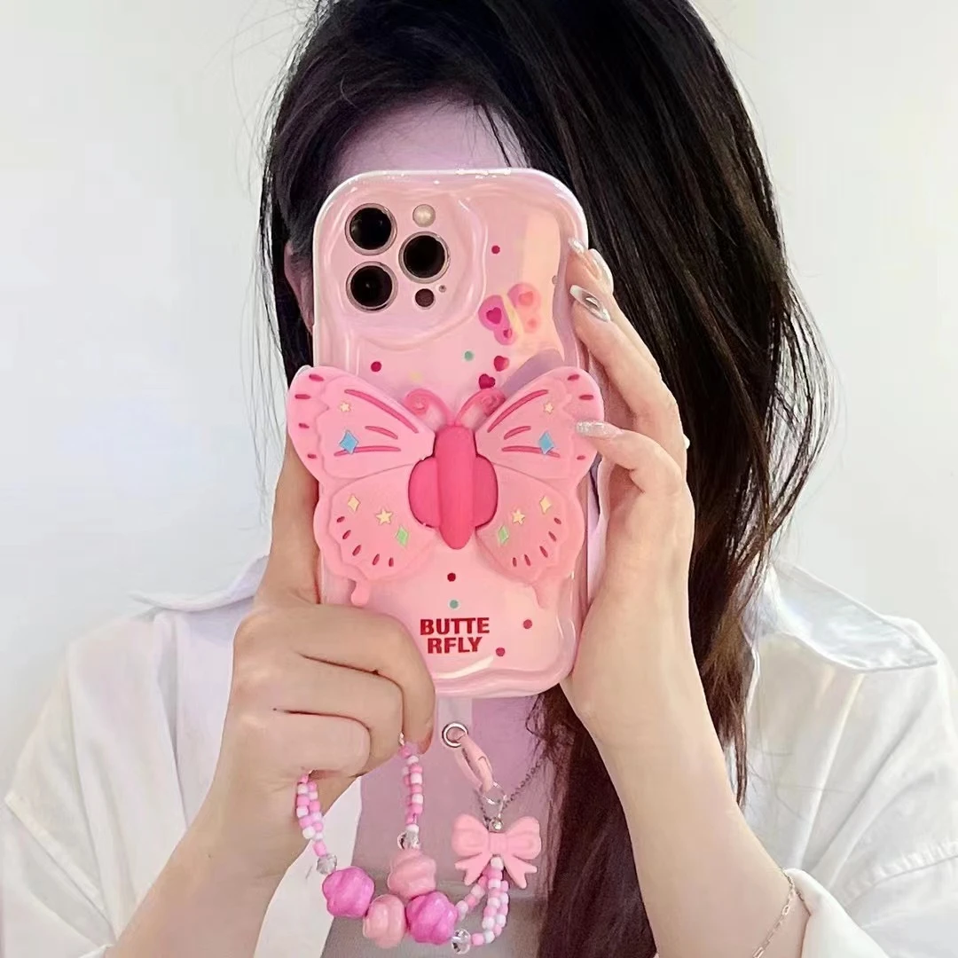 可爱蝴蝶结支架适iphone14苹果13手机壳15/11/12promax/xs/xr/78p