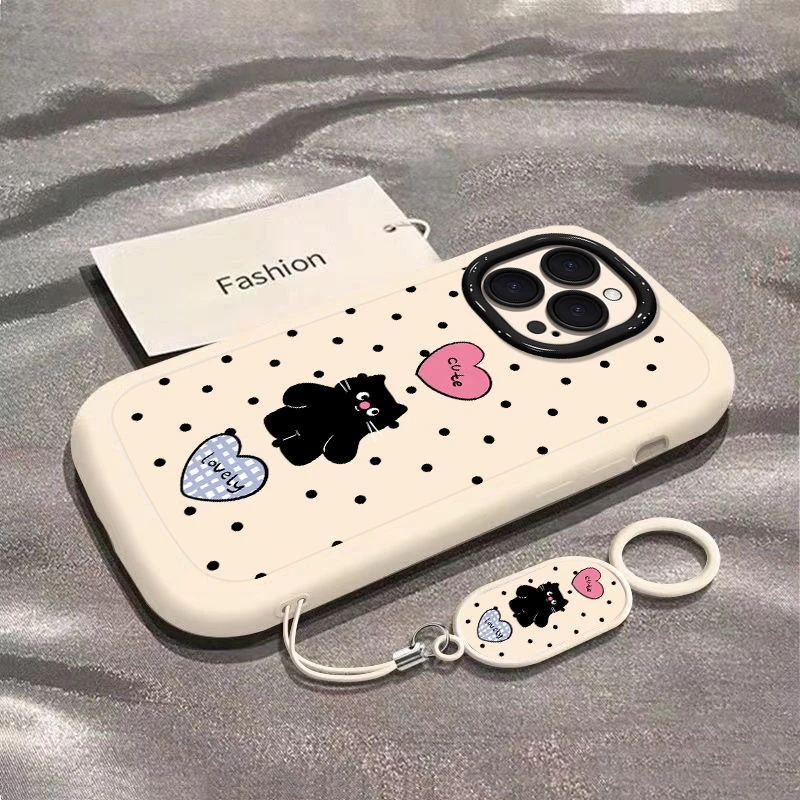 波点爱心猫适用iPhone16/15/14手机壳VIVO华为p70/OPPO小米红米软