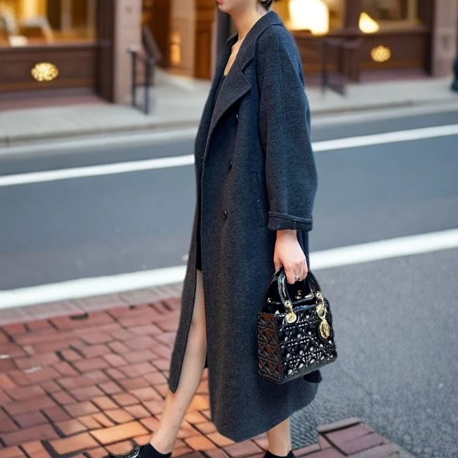 2024年秋冬新款百搭中长款时尚设计师双面澳绒大衣5516