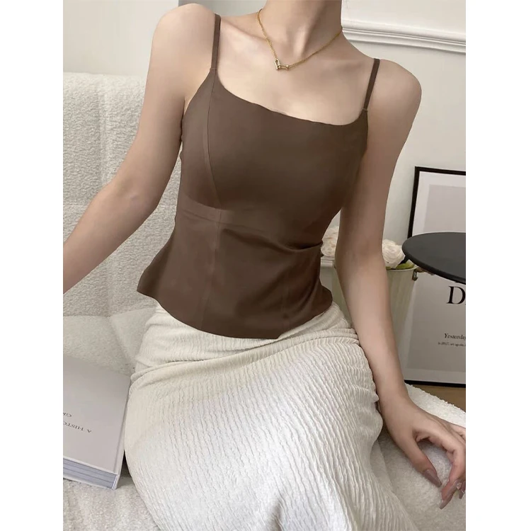 欧洲站新款法式高品质吊带设计感纯色可调节肩带无痕固定杯美背女