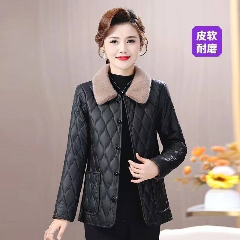 工厂188【加绒加厚PU皮衣】妈妈装免洗外套秋冬冬季保暖棉衣A37