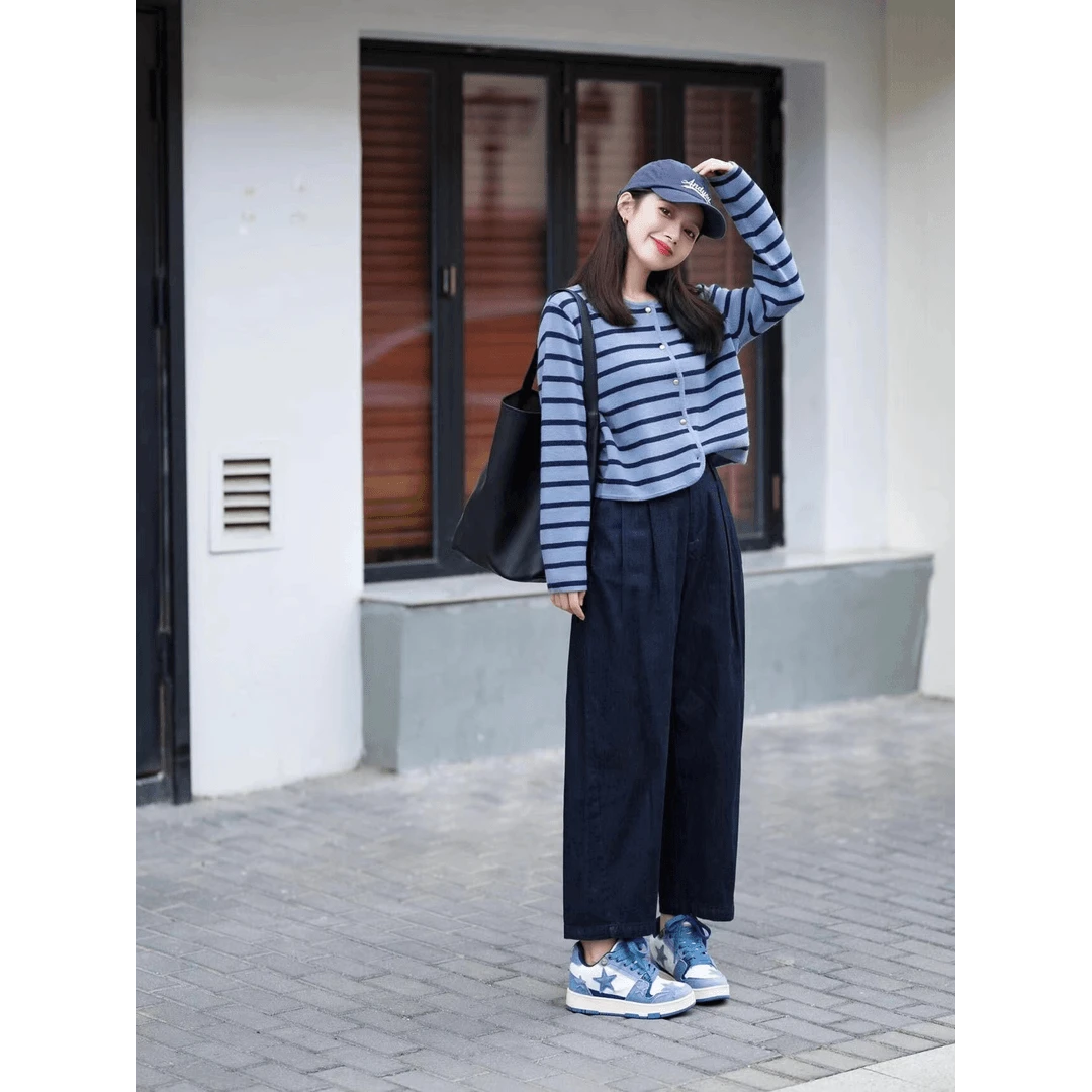 2025新款春秋季休闲简约针织衫搭配休闲裤阔腿裤裤子显瘦两件套潮