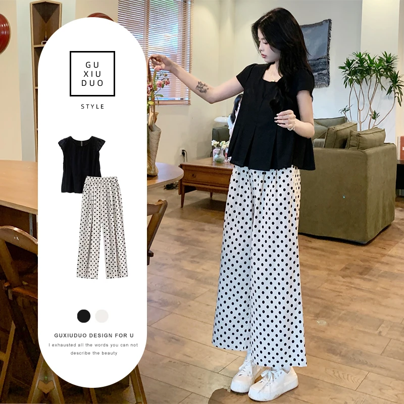 2024夏季新款小香风微胖气质娃娃衫衬衫女显瘦百搭时尚波点裤子潮