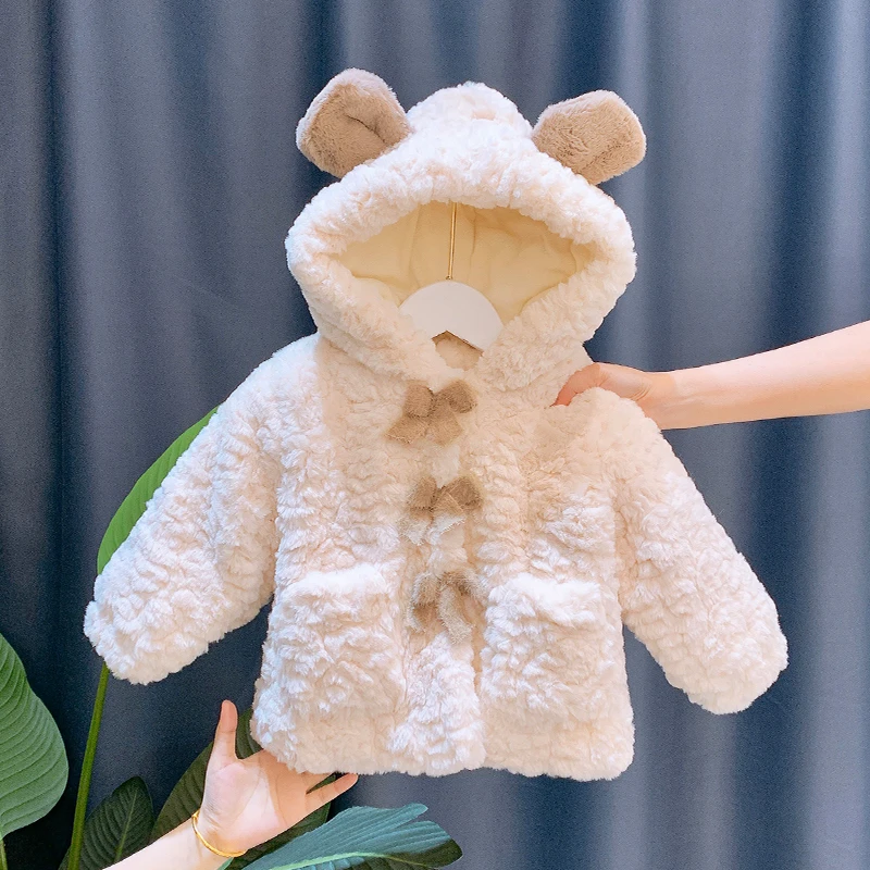 2397 2儿童3男童女童冬装加绒外套一岁半宝宝衣服羊羔绒毛毛衣棉