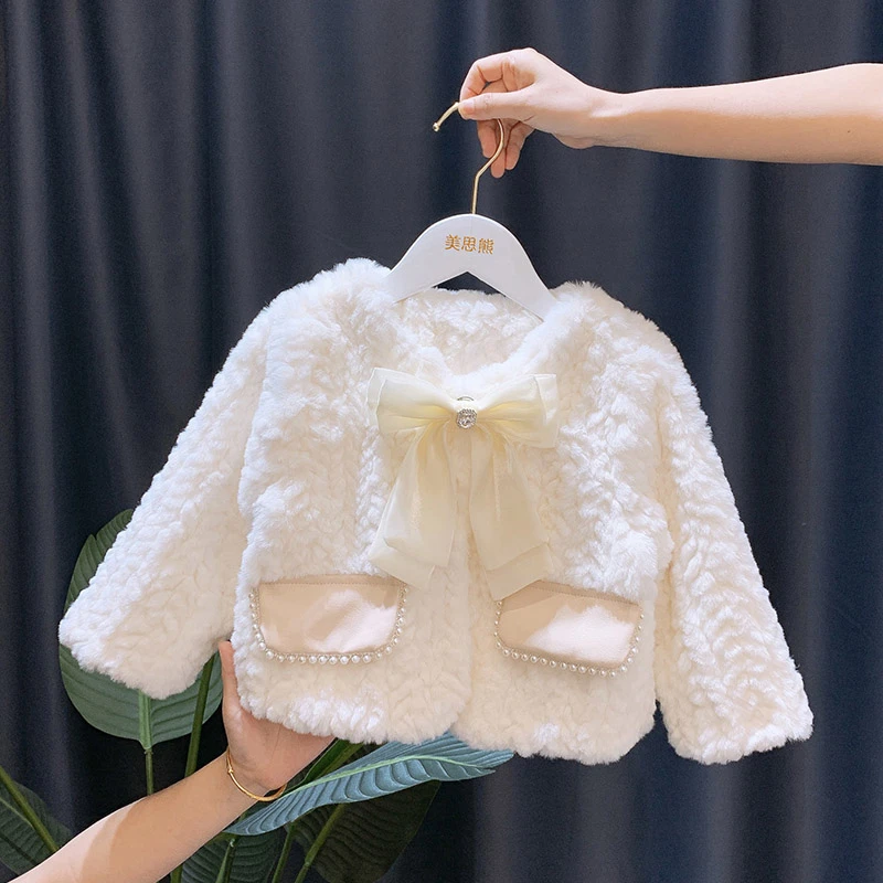 2621 童装儿童女童小香风毛毛衣皮草外套秋冬加绒女宝宝冬装公主