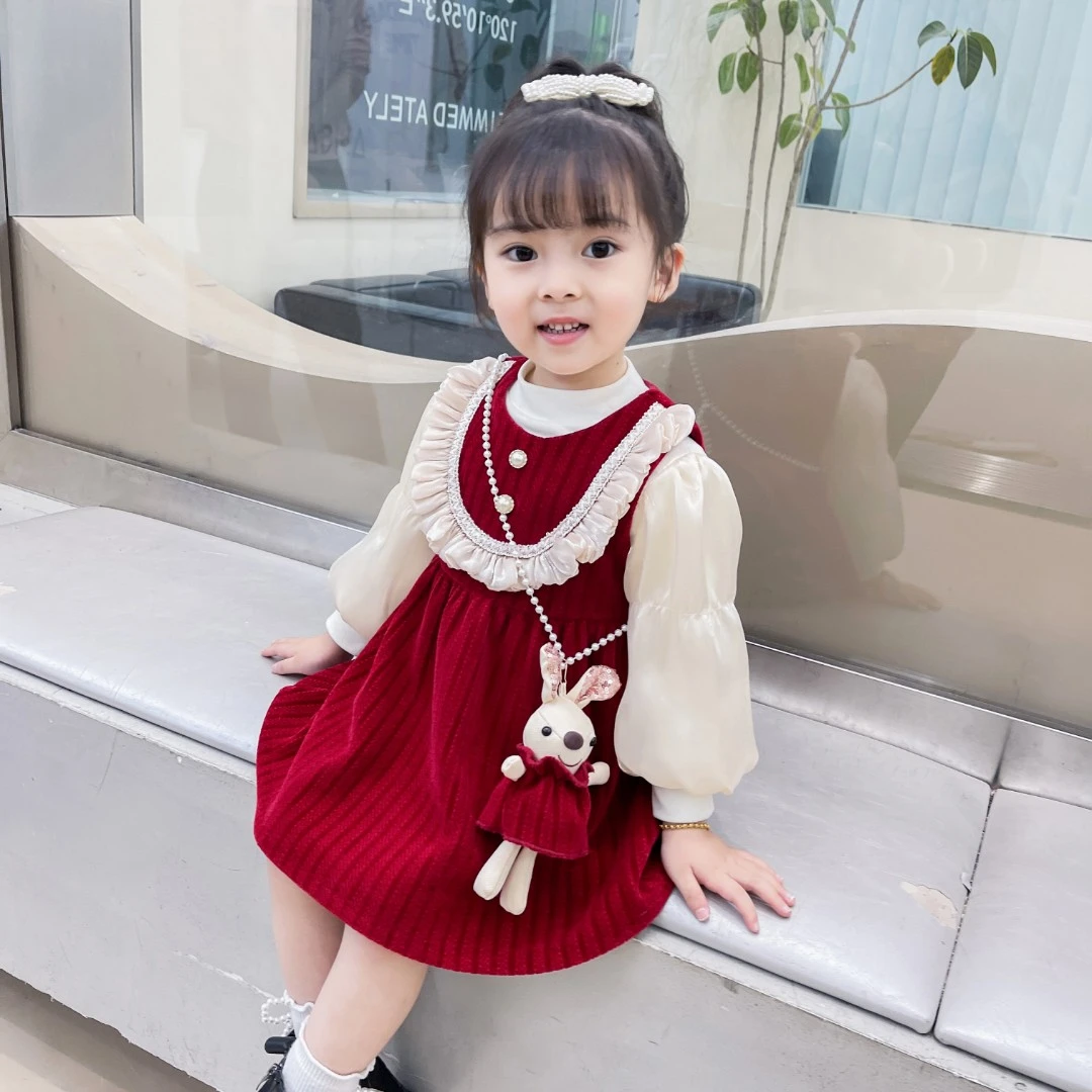 2709女童加绒连衣裙冬季女宝宝新年过年衣服红色裙子公主裙春秋