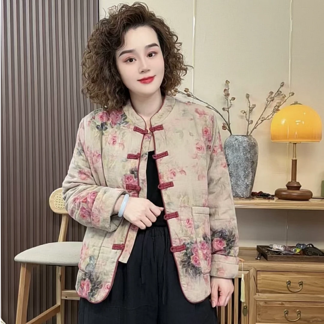 鑫玥原创亚麻棉衣短款外套复古宽松ins提花花色休闲百搭