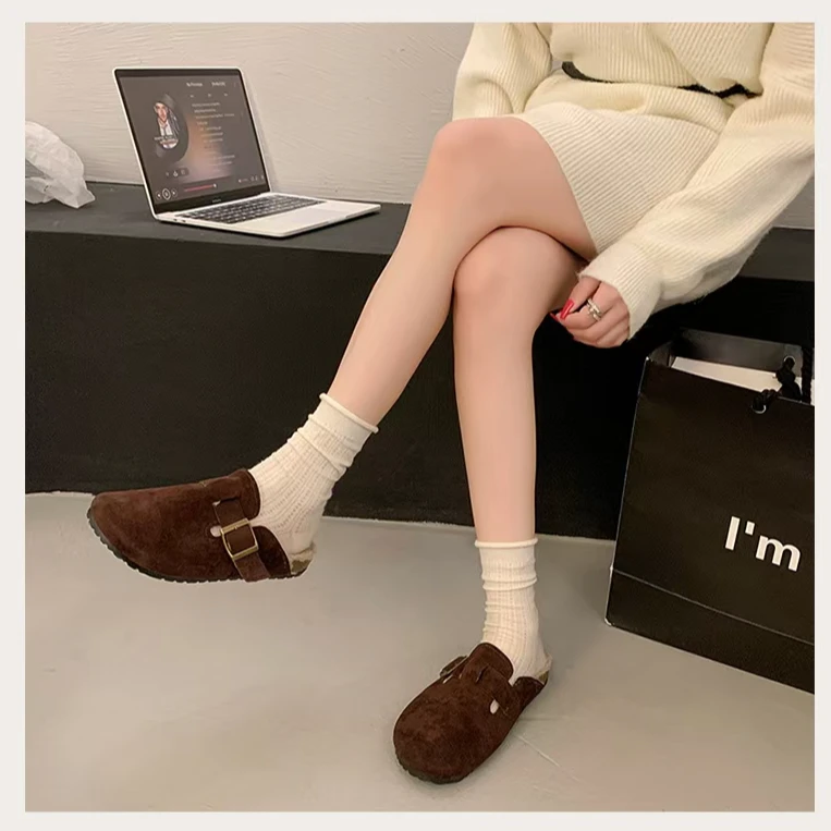 包头软底拖鞋女2024秋冬新款时尚单鞋加绒勃肯鞋懒人一脚蹬半拖鞋