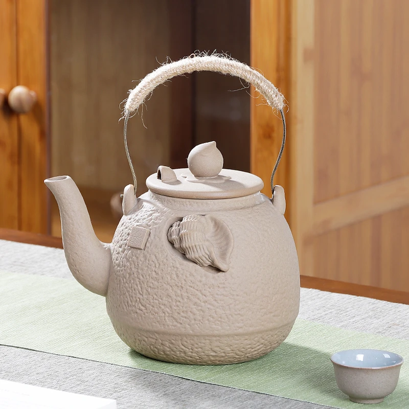 复古陶瓷烧水壶围炉煮茶壶电陶炉养生壶单壶明火碳炉户外粗陶壶