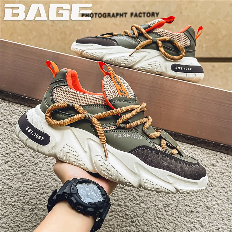 八哥男鞋2024新款秋季潮流爆款休闲运动板鞋男士厚底增高老爹潮鞋