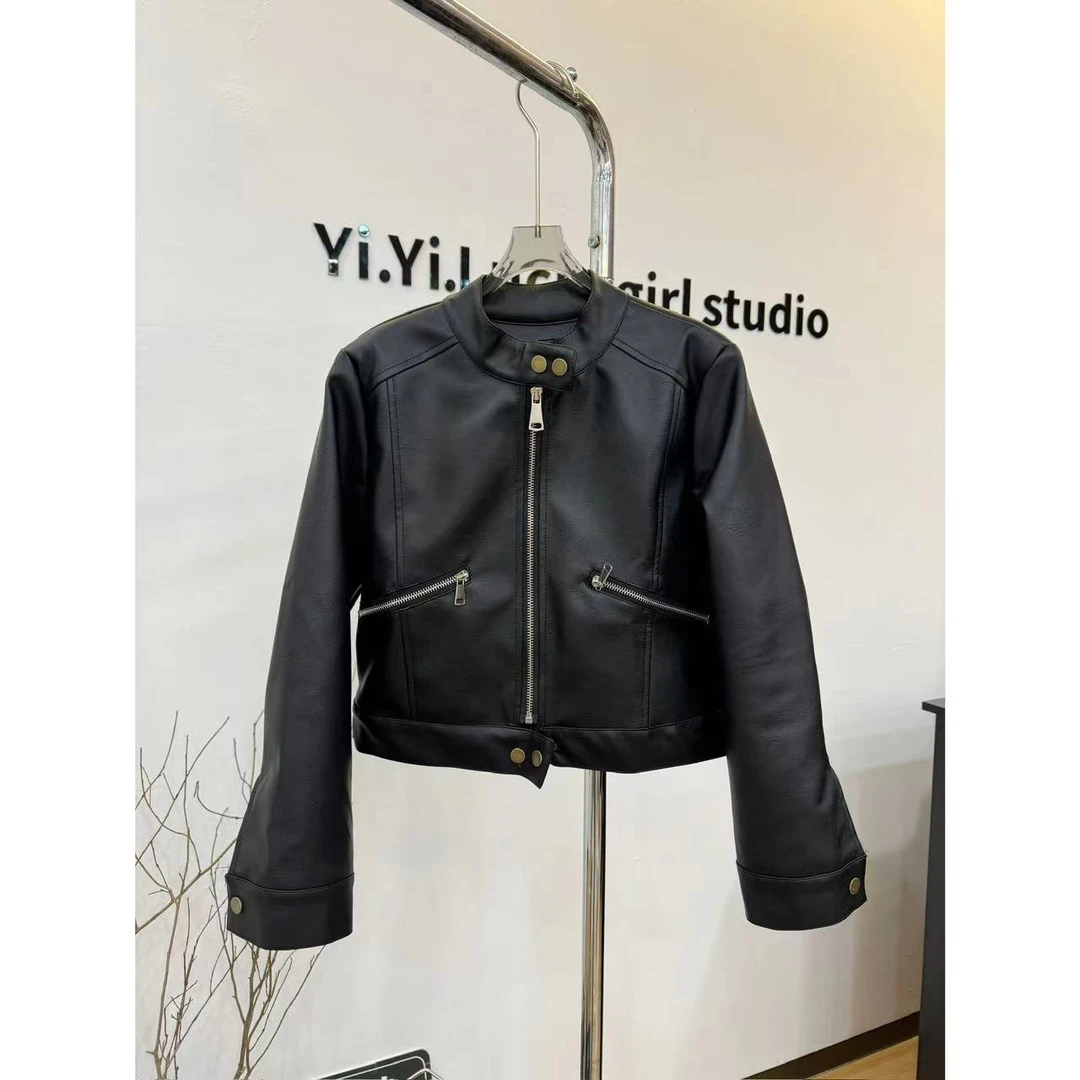 「韵味伊人」小个子定制 PU皮衣短外套帅气机车皮夹克#YWYR703