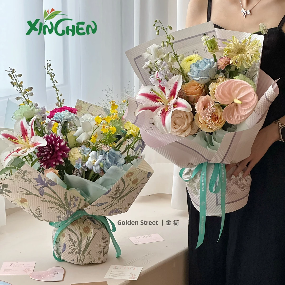 安娜庄园花店包花纸10张防水耐揉压纹立体玫瑰纸欣辰鲜花包装材料
