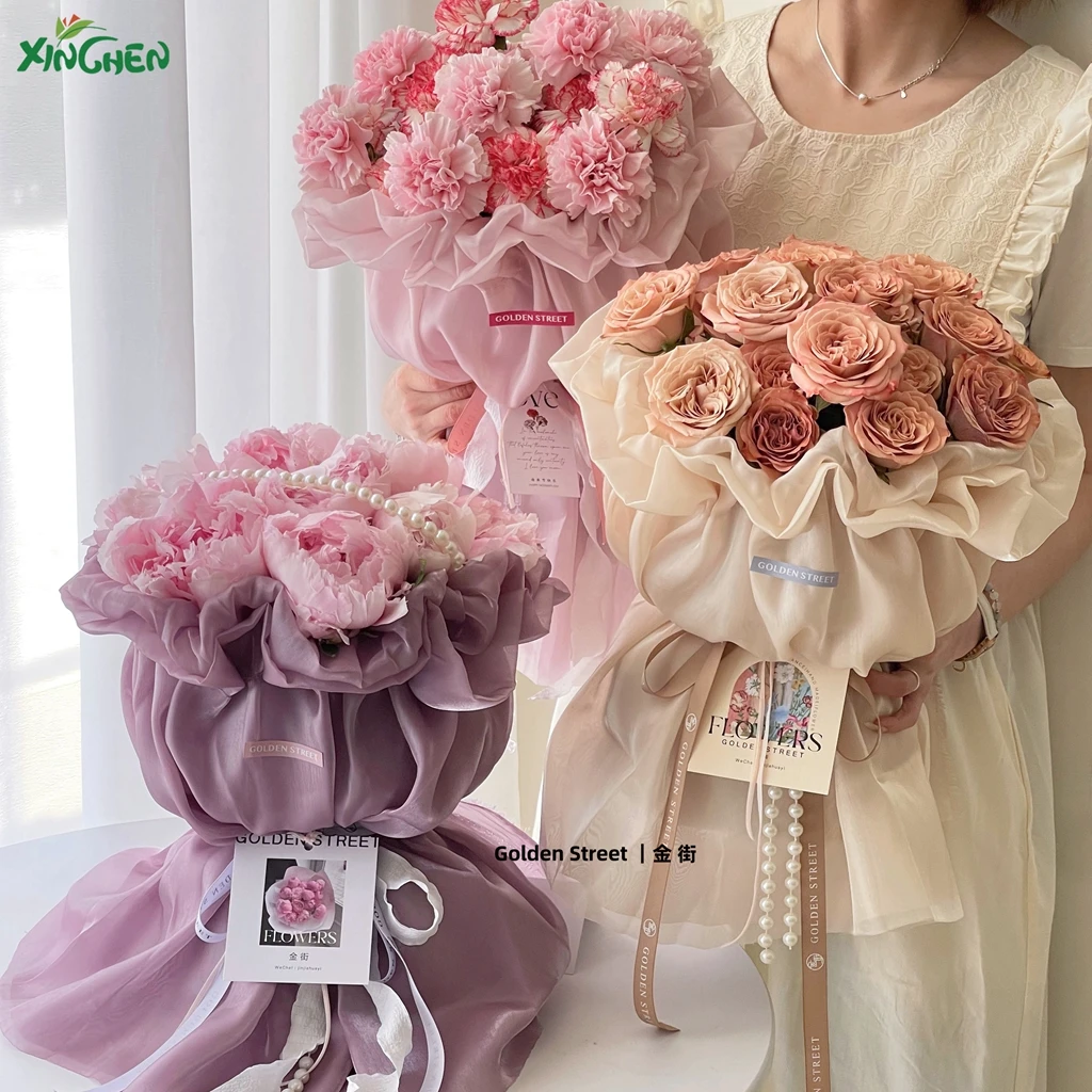 公主裙小香风圆形花束包花布弹力包花纱欣辰鲜花店包装材料手工
