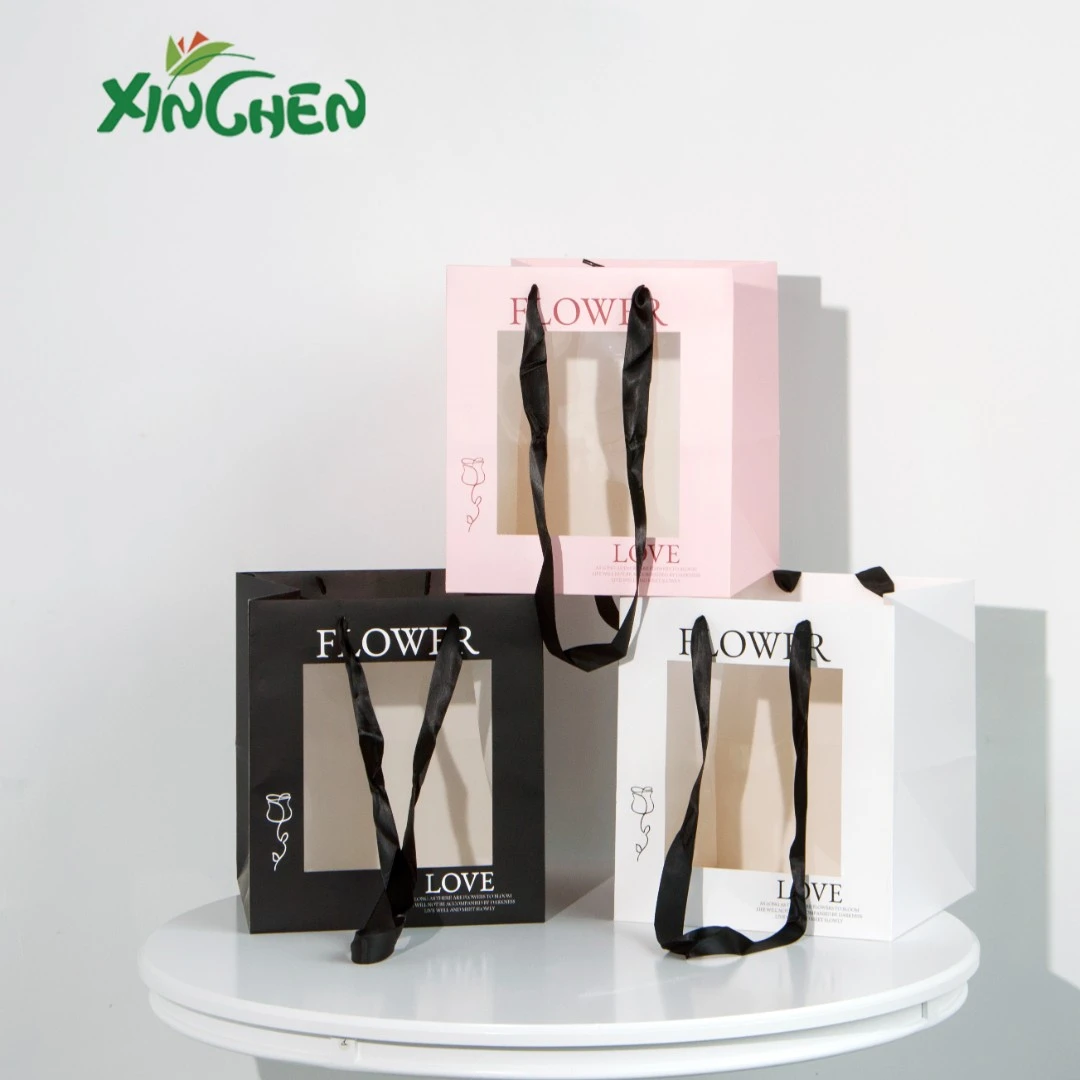 花束开窗手提袋2个牛皮纸花束袋 欣辰鲜花包装材料