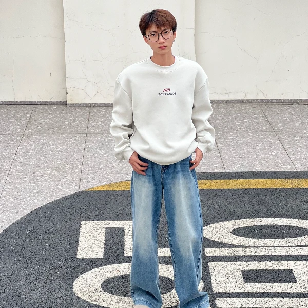 重磅450克高级印花系列小领口卫衣男士百搭休闲宽松套头卫衣