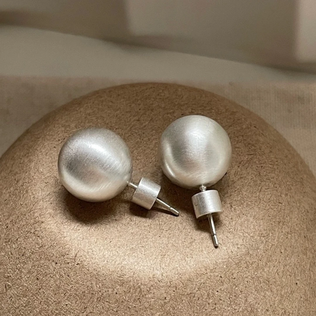 铜合金耳饰 D.F.M〖拉丝耳钉〗 博主同款重工手工拉丝球耳钉