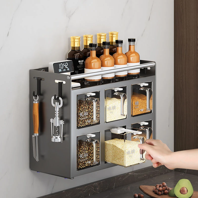 新疆包邮厨房置物架多功能调味罐收纳盒调料品油盐酱醋收纳架壁挂