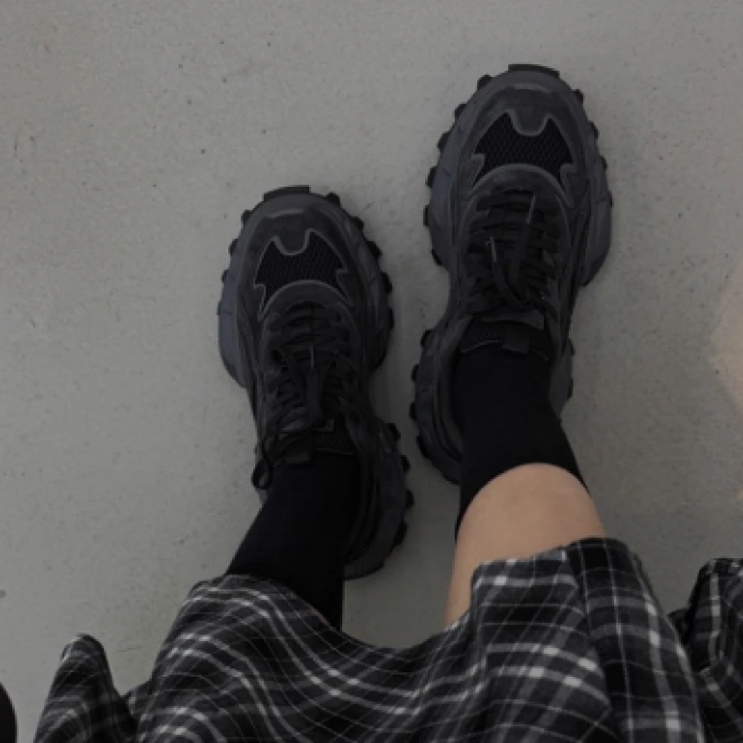 SGIRL「E590-2」厚底老爹鞋女2024冬新款小个子增高黑色休闲运动鞋