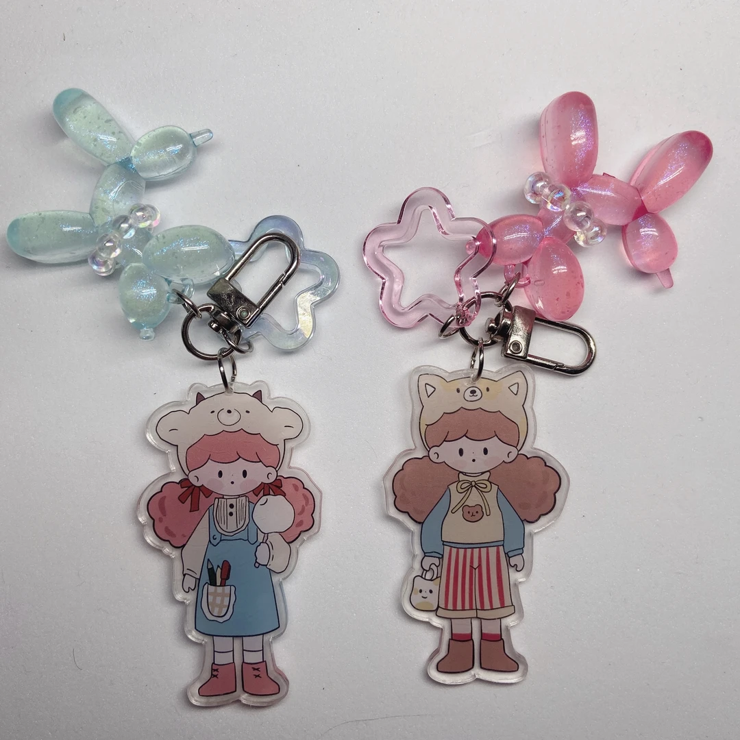 手机链钥匙扣可爱的亚克力片片气球狗挂饰手工串珠diy