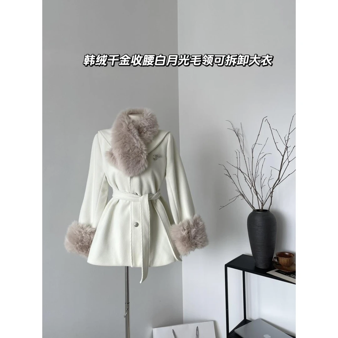娇娇倾国 韩绒千金收腰白月光大衣2023秋冬新款外套女