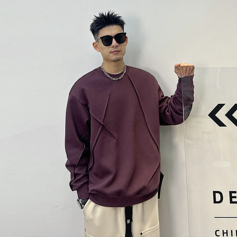 男士卫衣重磅加厚卫衣男冬季纯色设计感美式潮牌休闲宽松圆领上衣