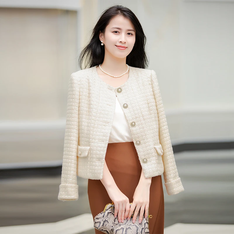 【iditto品牌】2024新款经典小圆领百搭短款名媛气质小香风外套女