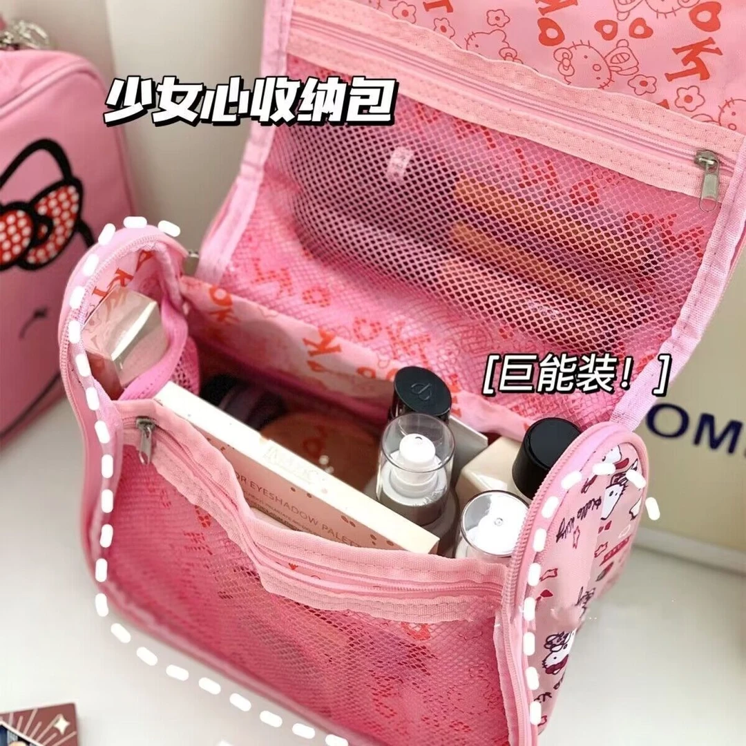日系可爱卡通大容量kt猫化妆包便携旅行手提化妆品收纳包化妆包
