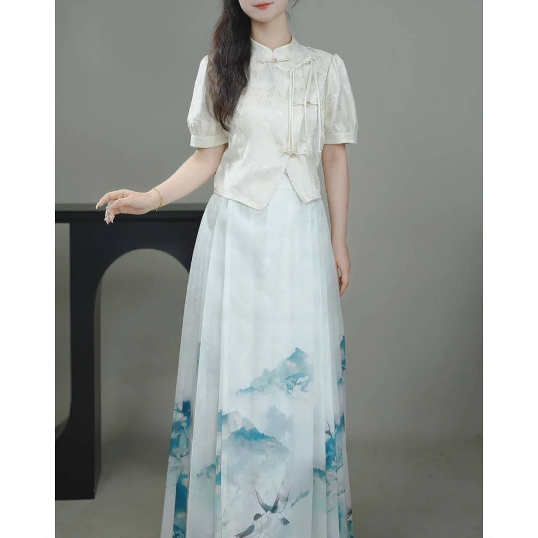 周年庆x中秋福利 揽风华【鹊见山】原创设计水墨晕染马面裙