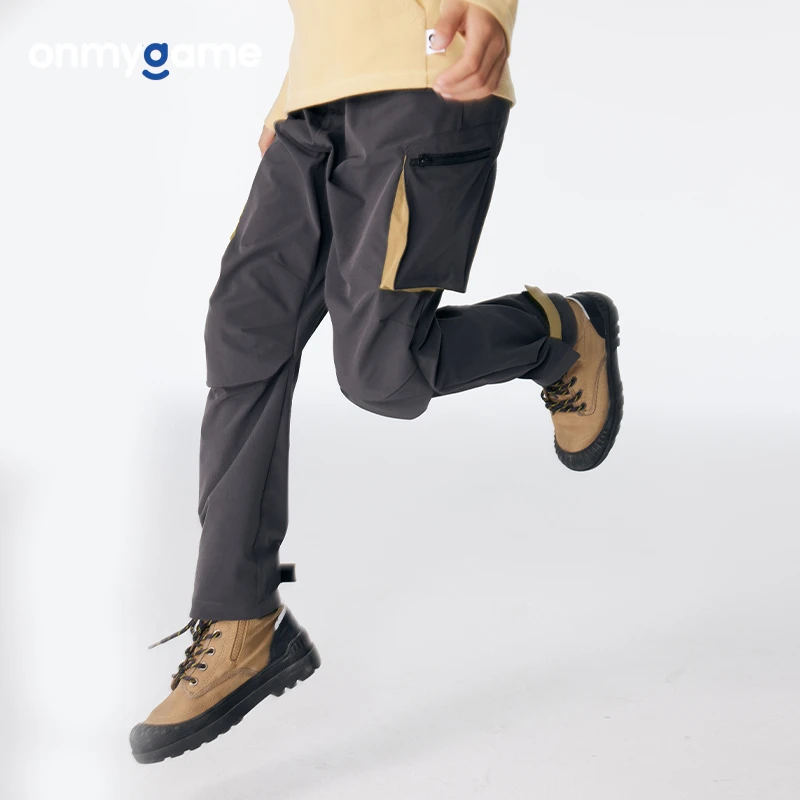 onmygame〖登山机能工装裤〗秋季儿童户外男童运动宽松长裤10046