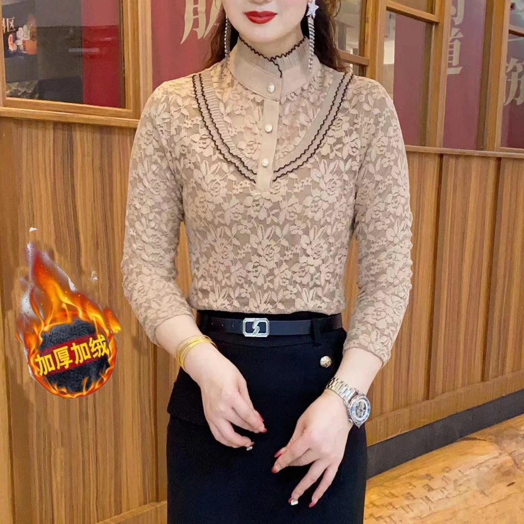 【歌莱图】2023秋冬新款时尚纯色半高领重工提花加厚长袖小衫6608#