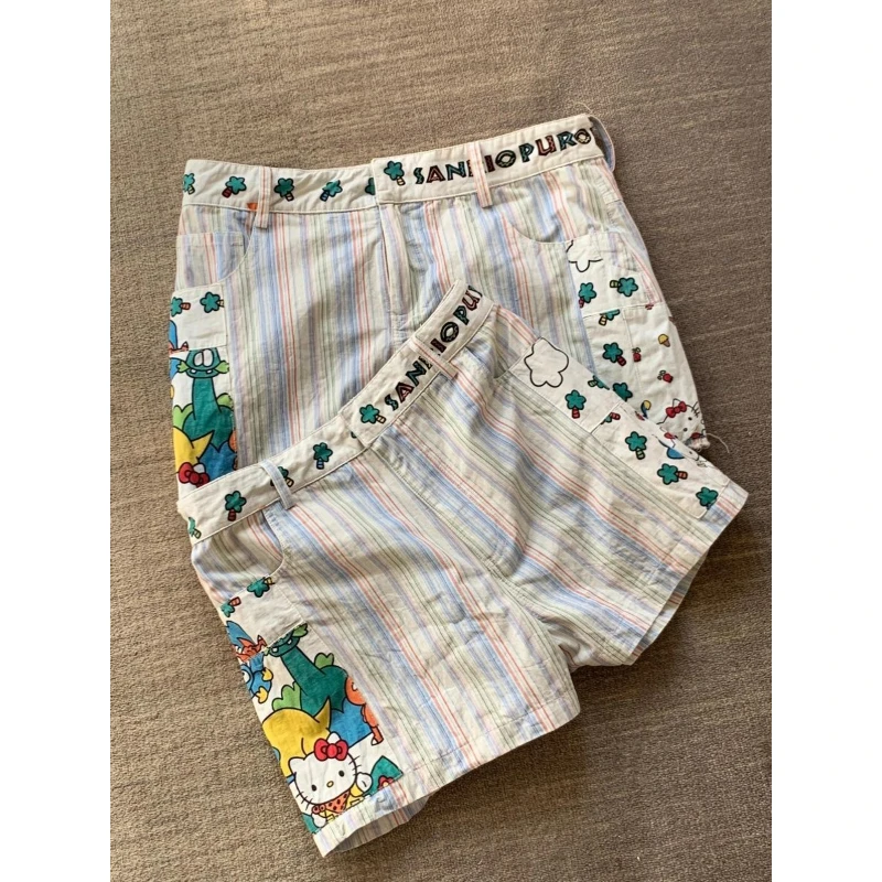 复古看球凯蒂猫印花短裤睡裤女夏季2025新款大码裤子休闲裤遛弯裤