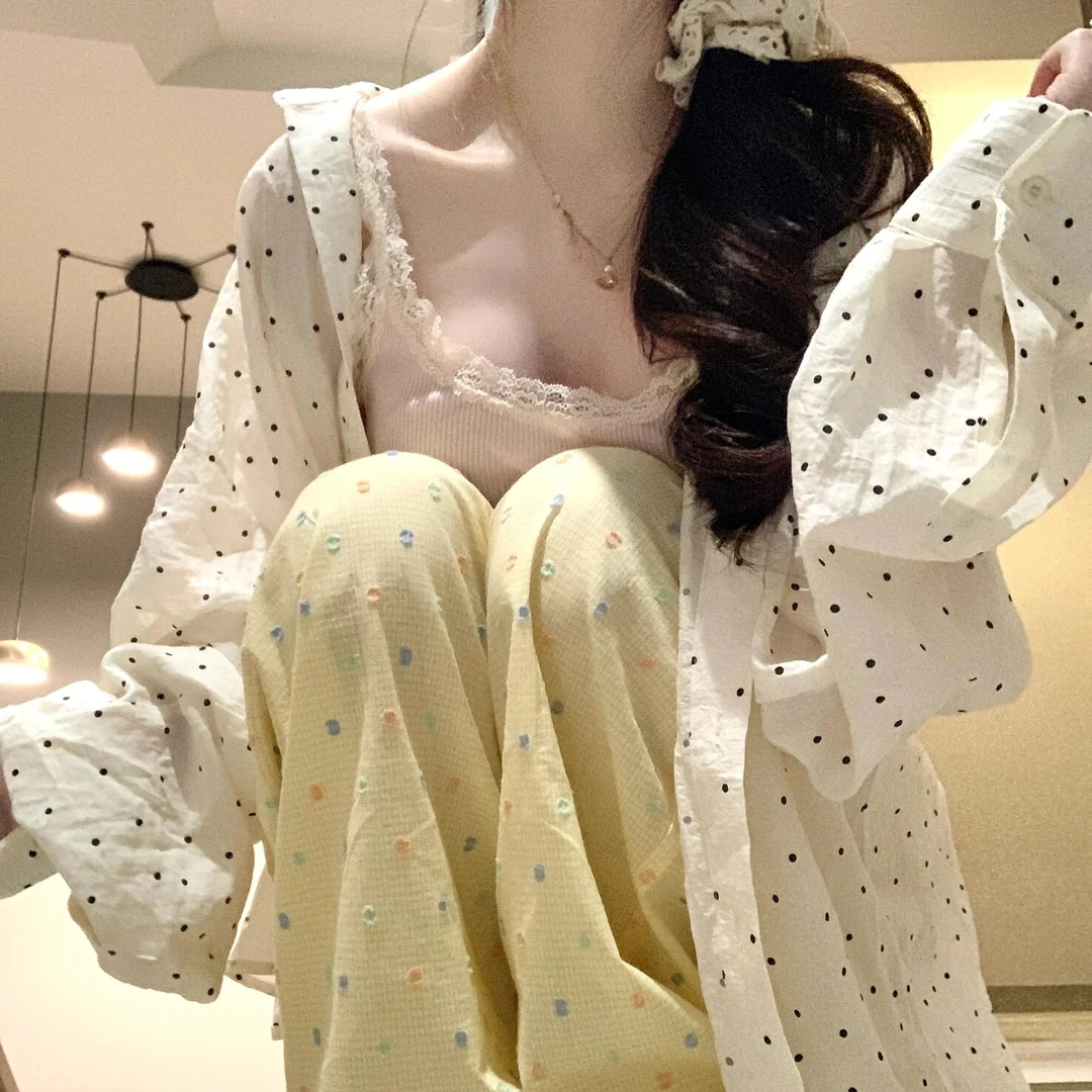 多巴胺彩色波点休闲睡裤女长裤夏天宽松慵懒风遛弯裤可外穿家居裤