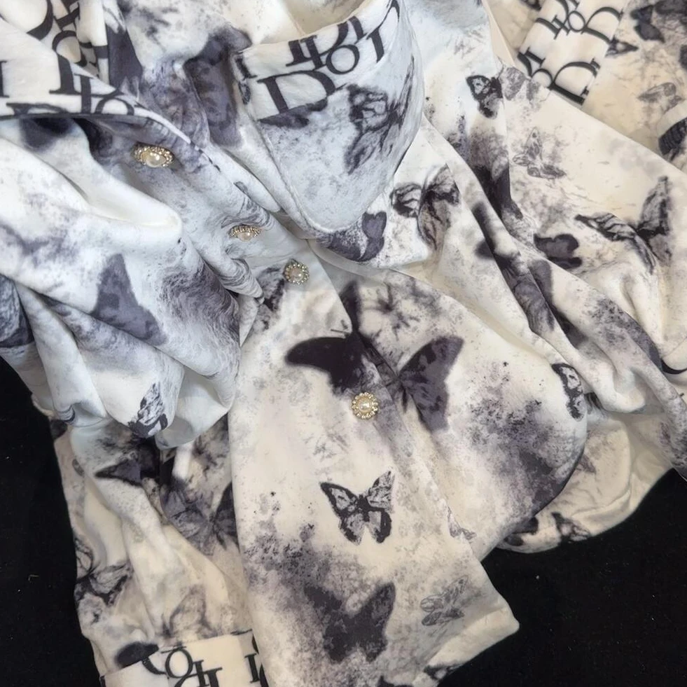 德绒蝴蝶印花~韩版翻领睡衣秋冬款女保暖高级感家居服绒长袖套装