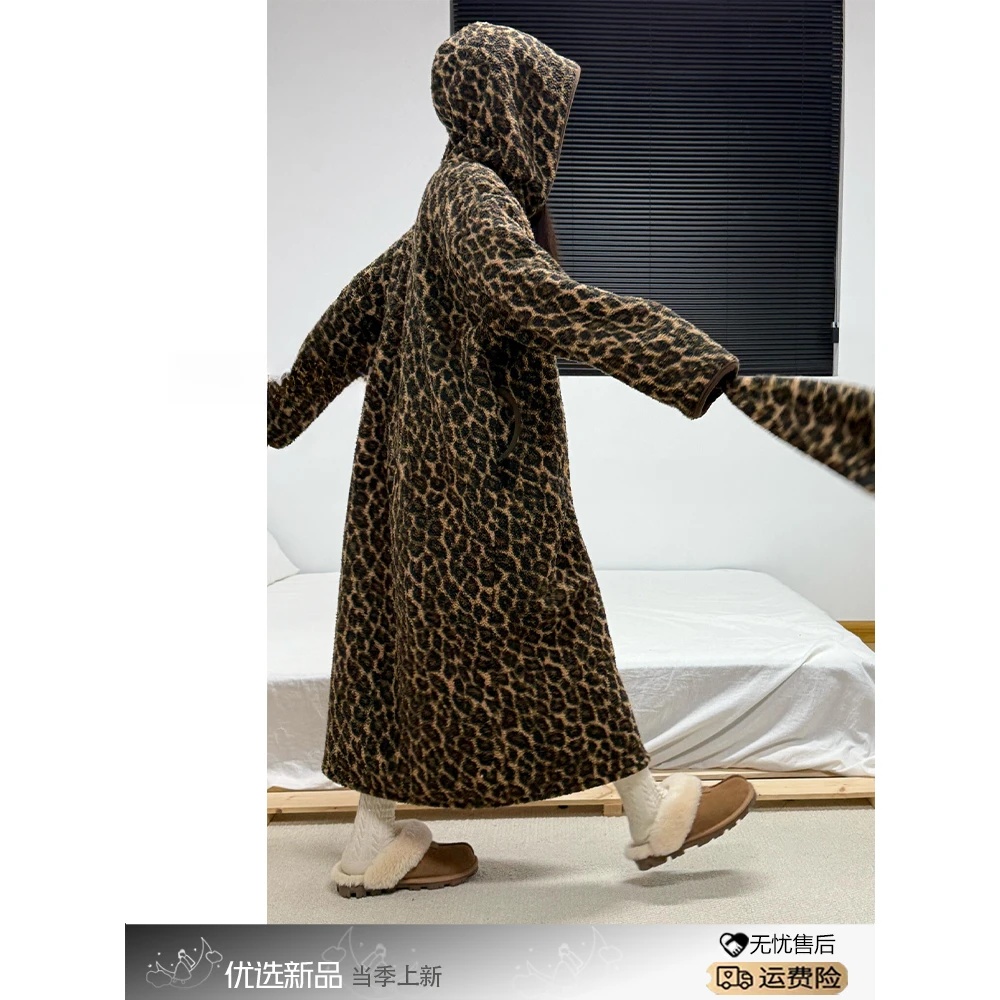 【韩版豹纹】珊瑚绒睡袍秋冬款女加绒加厚长款睡裙家居服连帽睡衣