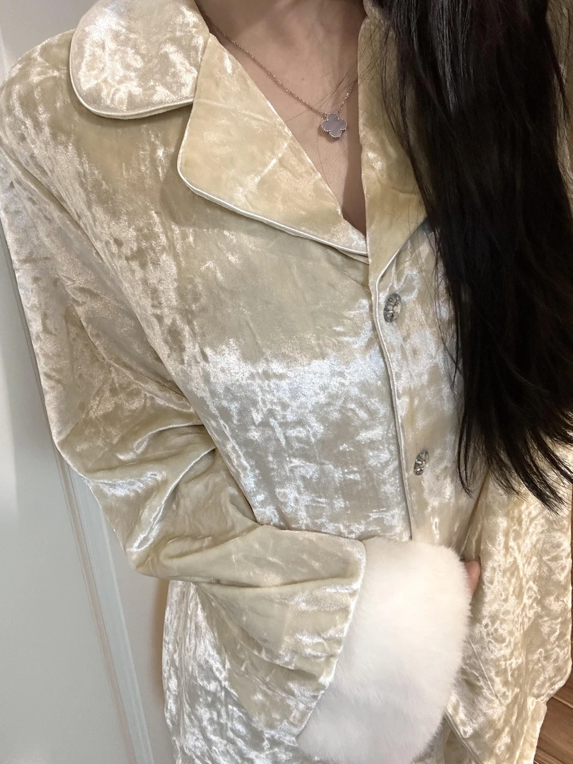 法式金丝绒睡衣女秋冬季2024新款高级感加绒加厚家居服大码套装冬