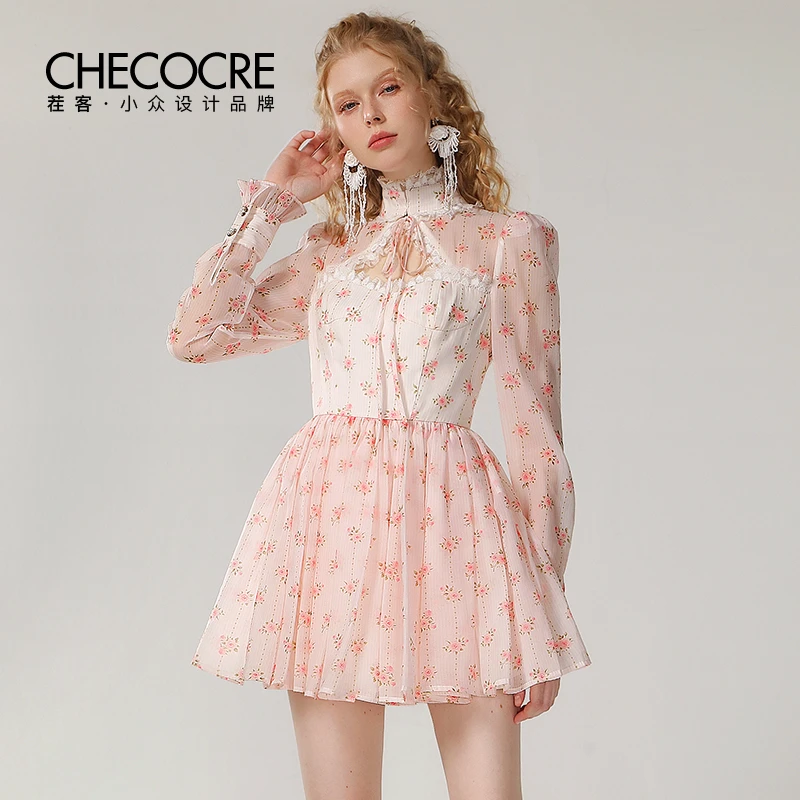 【高高甄选】茬客荷叶边立领镂空系带欧根纱蓬蓬裙女CM490553