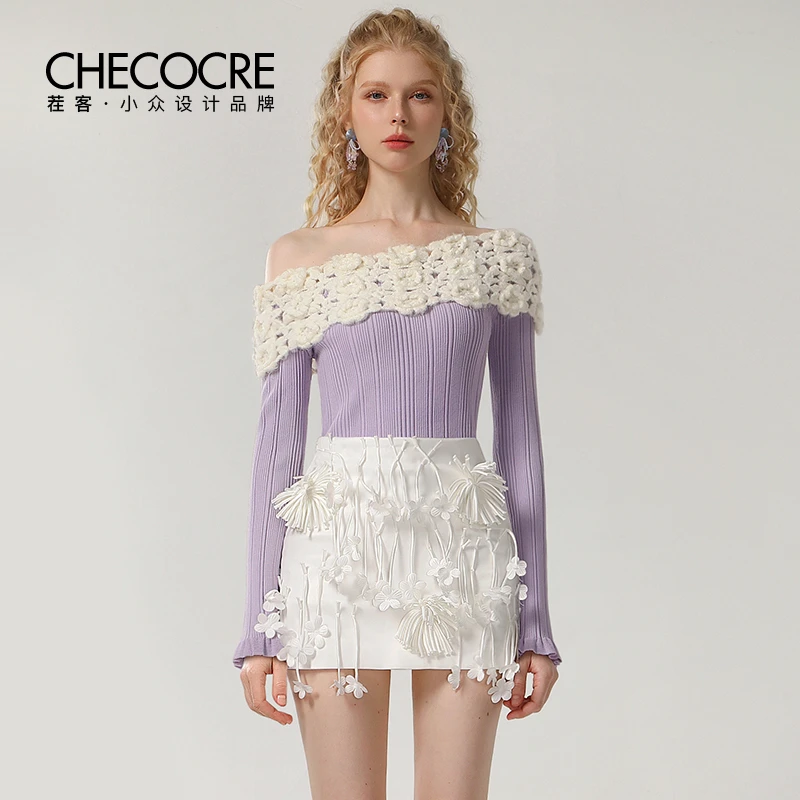 【小呆鸟专享】 茬客撞色修身显瘦不规则斜肩上衣CM490574A