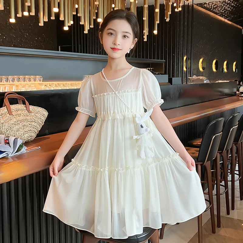 女童时尚连衣裙2024新款儿童洋气中大童夏裙子清凉雪纺15岁公主裙
