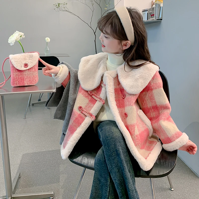女童毛绒绒外套秋冬装2024新款洋气儿童呢子大衣加厚小女孩上衣潮