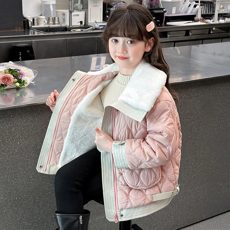 女童秋装棉袄外套2024新款儿童洋气韩版女孩冬季加绒加厚棉衣棉服