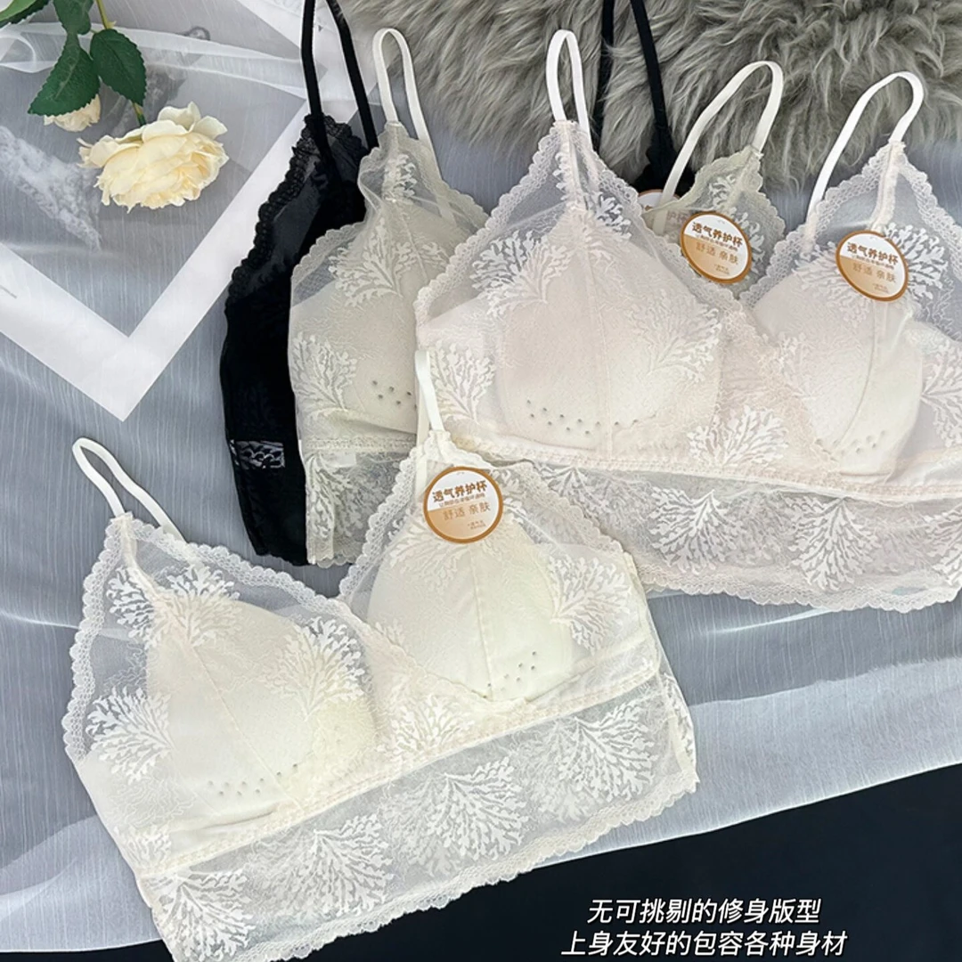 夏季薄款无痕大码吊带背心带胸垫一体式免穿文胸蕾丝性感美背内衣