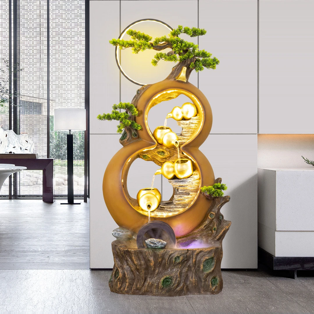 葫芦假山流水喷泉摆件客厅办公室落地景观开业送礼装饰品流水摆件