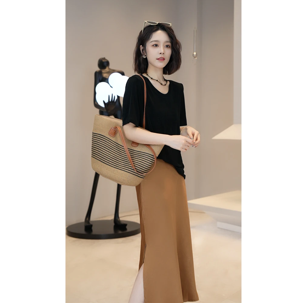 6.21新款【YUE YUE】纯色时尚百搭圆领短袖T恤2024宽松休闲上衣W314