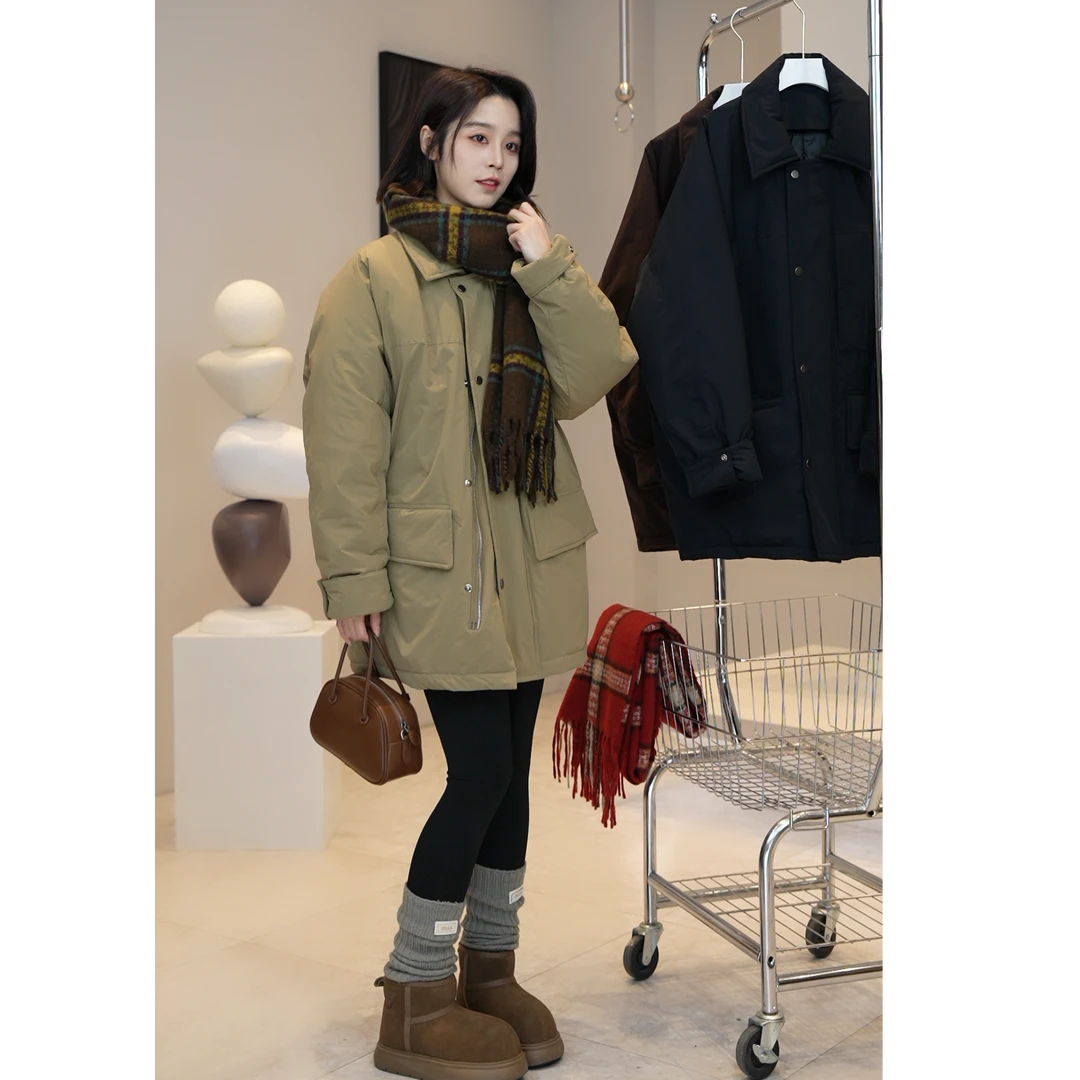 12.3【YUE YUE】高级感翻领羽绒服中长款单排扣拉链显瘦冬款W917