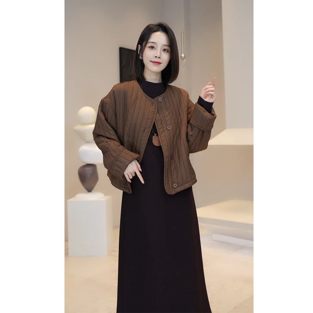 【YUE YUE】韩版圆领单排扣棉衣2024松弛感上衣W665
