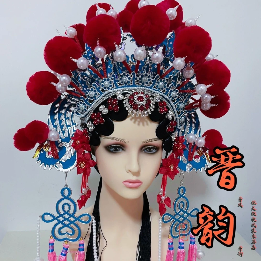 戏曲头盔京剧演出盔帽国潮写真摄影穆桂英盔头花木兰武旦盔七星帽